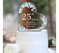 25th Anniversary Cake Topper Acrylic,25 th Anniversary Decorations & Keepsake Gift for Couples（25th Anniversary-Floral Wreath）