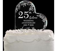 25th Anniversary Cake Topper Acrylic,25 th Anniversary Decorations & Keepsake Gift for Couples（25th Anniversary-Silver Wreath）
