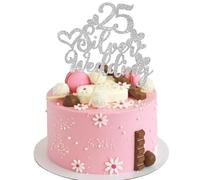 25th Anniversary Cake Topper with Double-Sided Glitter, Elegant Silver Design for Wedding and Vow Renewal Celebrations
