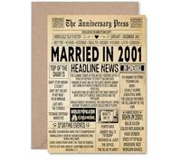 24th Anniversary Card for Men Women - Vintage Newspaper Married in 2001 - Happy 24 Year Wedding Anniversary Card for Partner Wife Companion Husband, A5 Anniversaries Greeting Cards