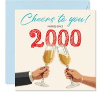 25th Anniversary Card for Women Men - Cheers! Married Since 2000 - Happy 25 Year Anniversary Card for Girlfriend Companion Boyfriend Wife, 145mm Wedding Anniversaries Greeting Cards