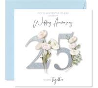 25th Anniversary Card for Women Men - Fancy Floral Flowers - Happy 25 Year Anniversary Card for Family Mum Dad Brother, 145mm Wedding Anniversaries Greeting Cards