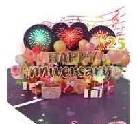 25th Anniversary Card, Happy Anniversary Cards with Fireworks Lights and Music, Pop-Up 25th Anniversary Card for Wife, Husband, Couple