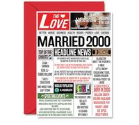 25th Anniversary Cards for Men Women - Married 2000 Newspaper - Happy 25 Wedding Anniversary Card for Husband Wife Brother Sister Aunt Uncle Vintage Retro 2000, A5 Greeting Cards