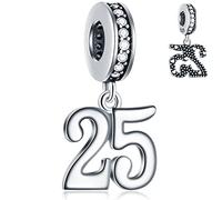 25th Anniversary Dangle Charms fits Pandora Wedding Bracelet, 925 Sterling Silver 25 Birthday Pendant Beads with Birthstone CZ, Number 25 Years Bday Gifts for Girlfriend/Boyfriend
