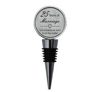 25th Anniversary Engraved Silver Leather Bottle Stopper, 25 Years Married (Let's Pretend we Won't Finish The Bottle)