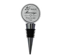 25th Anniversary Engraved Silver Leather Bottle Stopper, 25 Years Married (Since we Said I do)