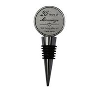 25th Anniversary Engraved Silver Leather Bottle Stopper, 25 Years Married (Still fizzing After All These Years)