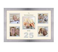 25th Anniversary Photo Frame Silver Wedding 4x4 x4 and 5x5 974D (Brushed Silver Finish Frame Cream Mount Grey Inside)