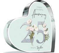 25th Anniversary Plaque Gifts for Wife Husband - 25 Years Together - I Love You Romantic Acrylic Heart Gift For Women Men, 100mm Floral Present For Couples Twenty-Fifth Anniversaries