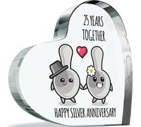 25th Anniversary Plaque Gifts for Wife Husband - Happy Silver Anniversary - I Love You Romantic Acrylic Heart Gift For Women Men, 100mm x 100mm Present For Couples Twenty-Fifth Wedding Anniversaries