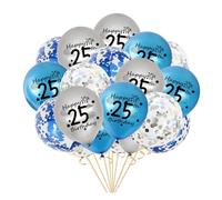 25th Birthday Balloons Blue Silver for Men, Pack of 20 Blue Silver Happy 25th Birthday Latex Confetti Balloons for Men Him Boyfriends 25 Years Old Birthday Decorations