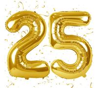 25th Birthday Balloons Number Balloons Gold, 2 pcs 2" and 5" Foil Helium Balloon for Birthday Party, 40inch Foil Mylar Big Number Balloon for Anniversary Supplies Decorations (Gold 25)