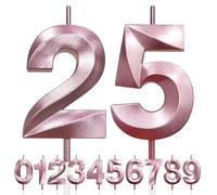 25th Birthday Candle, 3D Design Rose Gold Glitter Number Candles, Cake Topper Decorations, Cake Candle for Birthday Party, Wedding Anniversary, Baby Shower, Party Decoration (Pink Gold)