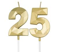 25th Birthday Candles, Gold Number 25 Candle,Birthday Cake Candles, Birthday Candle for Cake, Cake Candles Cake Topper Decorations for Birthday Party, Wedding, and Anniversary Supplies