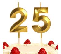 25th Birthday Candles Gold Number 25 Happy Birthday Candles Cake Topper Decorations for Children Birthday Party for 3D Designed Wedding Anniversary Party Wedding Anniversary Celebration Supply