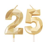 25th Birthday Candles Gold Number for Cake - Toppers for 25 Year Old Girls, Her, Him, Women, Men