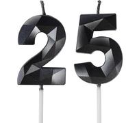25th Birthday Candles, Number 25 Candle, Black Candles, Birthday Candle for Cake,Happy Birthday Candle, Cake Candles Cake Topper Decorations for Birthday Party Wedding Anniversary Celebration Supplies