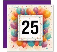 25th Birthday Card for Men Women - Any Age - Balloon Birthday Card for 25 Year old Girl Daughter Friend Granddaughter Sister twenty five, twenty fifth cousin Niece