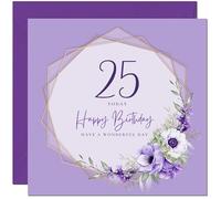 25th Birthday Card for Men women - Floral Beautiful Birthday Card for 25 Year old Girl Daughter Friend Granddaughter Sister twenty five, twenty fifth cousin Niece