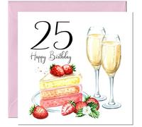 25th Birthday Card for Women - Strawberries & Cake - Ladies Birthday Cards for 25 byear old woman twenty five, twenty fifth Daughter Friend Niece Granddaughter Wife Girlfriend Girls Mum Aunt for her