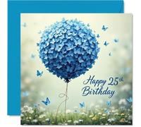 25th Birthday Cards for Men - Blue Butterfly Balloon - Happy Birthday Card for 25 Year Old Man Nephew Husband Colleague Neighbour, 145mm Bday Greeting Cards
