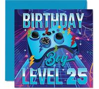25th Birthday Cards for Men - Gamer Level - Happy Birthday Card for 25 Year Old Man Nephew Husband Colleague Neighbour, 145mm Bday Greeting Cards