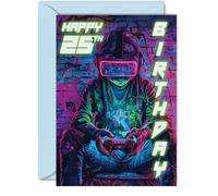 25th Birthday Cards for Women and Men, Video Game Gamer