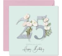 25th Birthday Cards for Women - Fancy Floral Flowers - Happy Birthday Card for 25 Year Old Woman Friend Sister Neighbour Auntie, 145mm Bday Greeting Cards