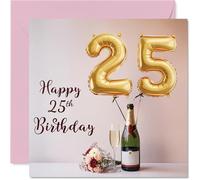 25th Birthday Cards for Women Men - Balloons & A Bottle of Bubbly - Happy Birthday Card for 25 Year Old Woman Man Auntie Niece Son Husband, 145mm Bday Greeting Cards
