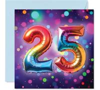 25th Birthday Cards for Women Men - Rainbow Foil Balloon - Happy Birthday Card for 25 Year Old Woman Man Auntie Wife Son Uncle, 145mm Bday Greeting Cards