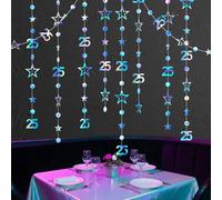 25th Birthday Decorations, 25th Anniversary Decorations, 25th Birthday Banner, HSC 3m Long Colorful Hanging Streamer Circle & Star Banner With Number 25, Colorful Party For Anniversary