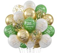 25th Birthday Decorations, 30 Pieces Green White Gold Balloons For 25 Years Old Birthday Decoration, Green Gold Latex Balloon 25th Birthday, Confetti Balloon 25th Happy Birthday Party Decoration