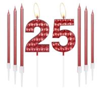25th Birthday Decorations - Red Number 25 Candles, Happy Birthday Cake Toppers for Women & Men's Parties & Weddings