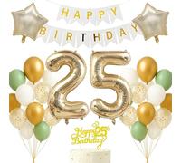 25th Birthday Decorations Set Light Gold White Sage Green Theme Happy Birthday Banner Balloon Decor Photo Backdrop for Women Men Adults Turning 25 Age 25 Party Supplies Celebration Decor Event Bundle