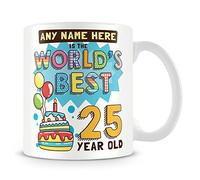 25th Birthday Gift for Men - Personalised Mug/Cup - Add Name- Worlds Best Design - Blue