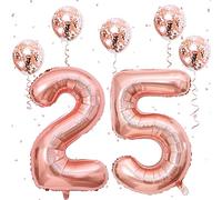 25th Birthday Large Foil Numbers 2 & 5, 40 Inch Rose Gold Self Inflating Balloon with Confetti for Women Girls Party Anniversary Decorations Supplies