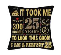 25th Birthday Present Gifts for 25 Years Old Women Men Black Cushion Cover 18x18 Inch 25th Birthday Decorations Daughter Son Girlfriend Boyfriend Friend 25th Birthday Gifts(25th birthday)