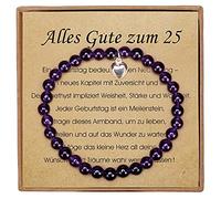 25th Birthday Woman Amethyst Bracelet with Sterling Silver Heart Charm Gifts for 25th Birthday with Message Card and Gift Box