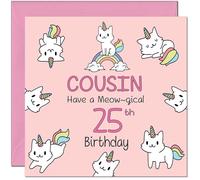 25th Cousin Birthday Card - Funny Cat Cute Cousin's Birthday Card for 25 Year old twenty five, twenty fifth