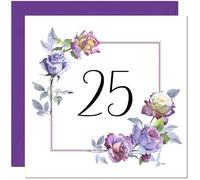25th Floral Birthday Card - Purple Beautiful Flowers Elegant Birthday Card for 25 Year old twenty five, twenty fifth