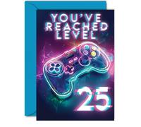 25th Gamer Birthday Cards for Men Women - You've Reached Level 25 - Happy 25 Birthday Card for Son Daughter Brother Sister Friend, 5x7 Inch Twenty-Five Twenty-Fifth Bday Video Game Greeting Cards