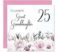 25th Great Granddaughters Birthday Card - Floral Elegant Birthday Card for 25 Year old twenty five, twenty fifth