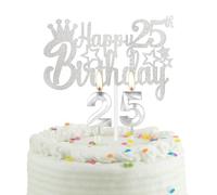 25th Silver Birthday Cake Candle, Party Candle with Cake Topper, Silver Party Candle Cake Topper for Boys Girls Men Women, 25th Birthday Decoration, Wedding Anniversary