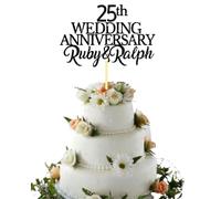 25th Silver Custom Wedding Anniversary with Both Names. Any years any Names Personalised Cake Topper Glitter Card Ruby wedding Anniversary (GLITTER BLACK)