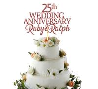 25th Silver Custom Wedding Anniversary with Both Names. Any years any Names Personalised Cake Topper Glitter Card Ruby wedding Anniversary (GLITTER ROSE GOLD)