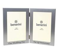 25th Silver Wedding Anniversary Double Photo Frame - 'Our Wedding Day' & 'Our 25th Anniversary' - 4x6 inches