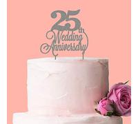 25th Wedding Anniversary Cake Topper: Silver Glitter Acrylic