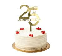 25th Wedding Anniversary Cake Toppers Gold, 25th Wedding Anniversary Heart Cake Decoration, Happy 25 Birthday Cakes Toppers, HSC Gold Acrylic with 'HAPPY 25TH ANNIVERSARY' Design - 1PC