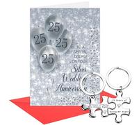 25th Wedding Anniversary Card, Anniversary Card with Puzzle Keyrings & Velvet Bag, Romantic Present for Couple Parents, Silver Wedding Gift